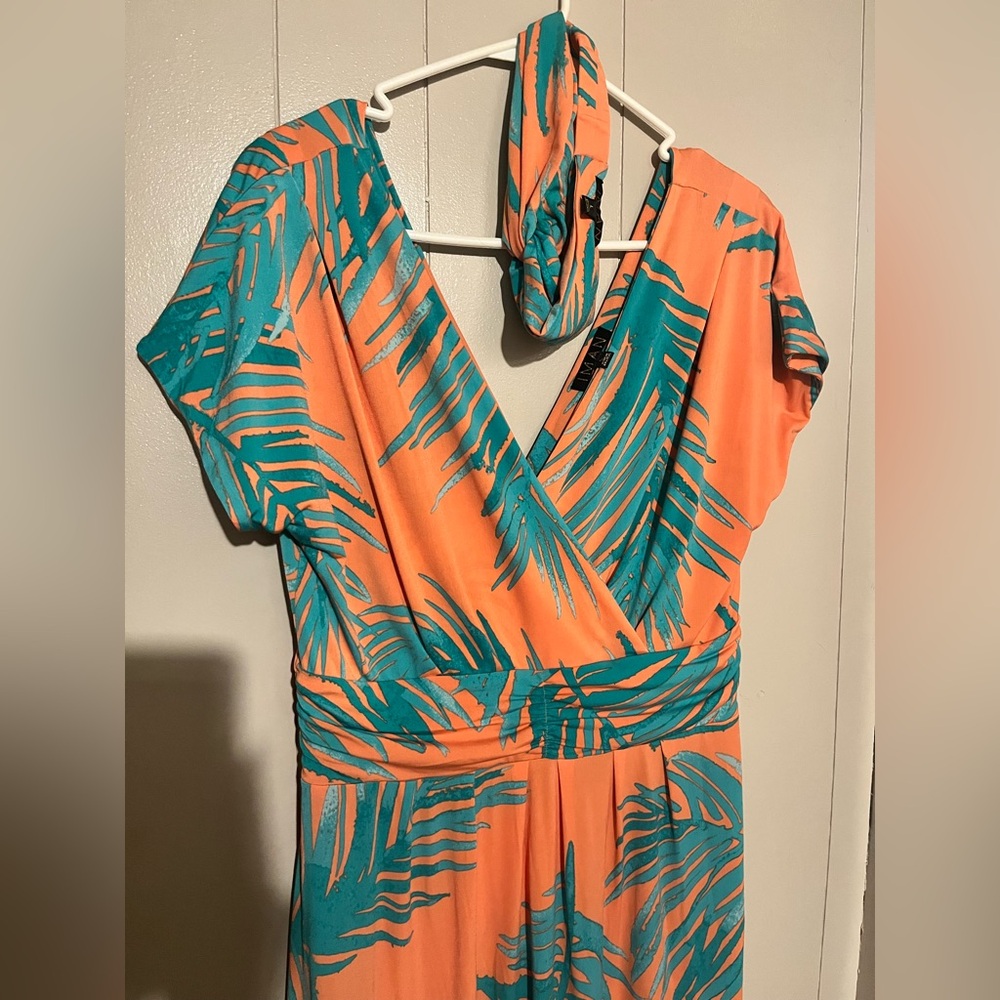 IMAN Orange and Teal Dress with Headband